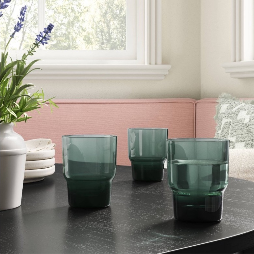 3!!!! THRESHOLD NWT short glass tumblers -teal -9.6pz